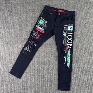 Copper Rivet Graffiti Jeans Mens 32x30 Slim Fit Distressed Y2K Grunge Streetwear